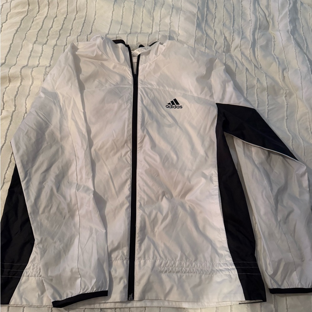 Adidas White and Black Windbreaker Jacket
